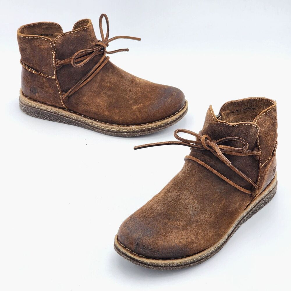 Born Calyn Boho Distressed Leather Ankle Boot Booties Brown Women's Size 10